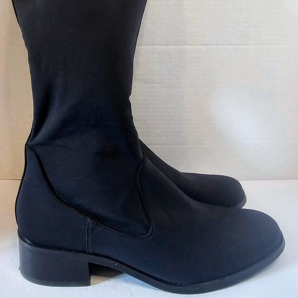 Donald Pliner Zela Tall Stretch Crepe Boots Black Sz 10 Block Heel - Picture 4 of 9